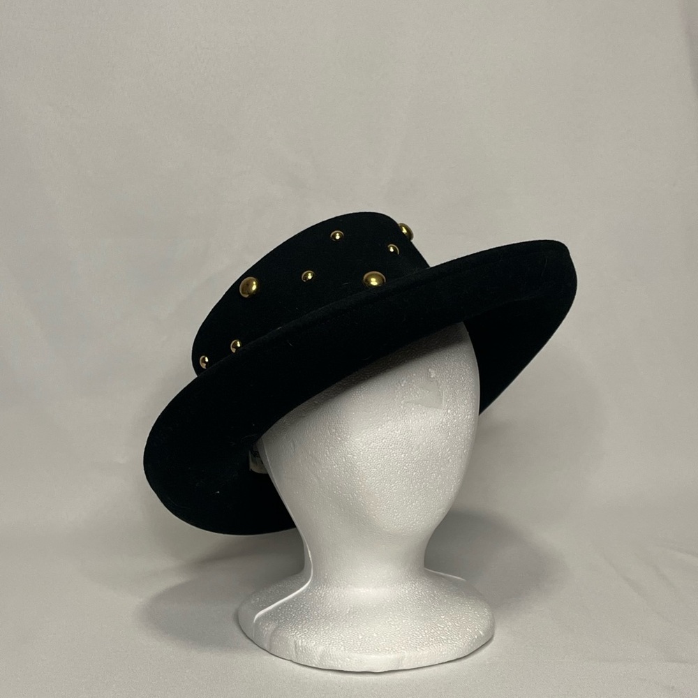 Betmar Black Velvet Hat with Gold Studs